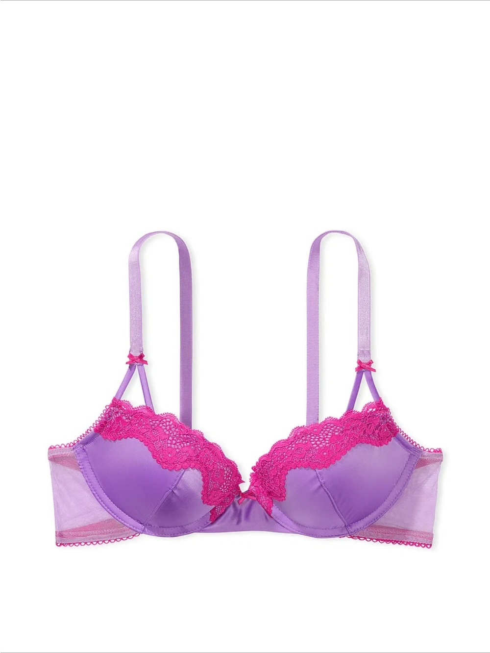 NWT Victoria’s Secret Tease Lace-Trim Satin Push-Up Bra in Purple Paradise 38C - Picture 3 of 7